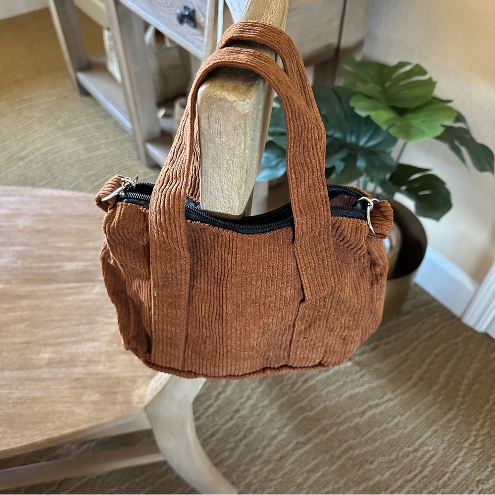 Corduroy Shoulder Bag with Detachable Strap